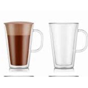 Bistro Set of 2 Thermal Double Walled 15 Oz. Glass Mugs Clear